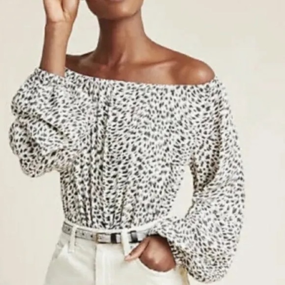 Anthropologie Women’s Animal Leopard Print Balloon Sleeve Top Blouse Cream Sz S - Picture 1 of 9